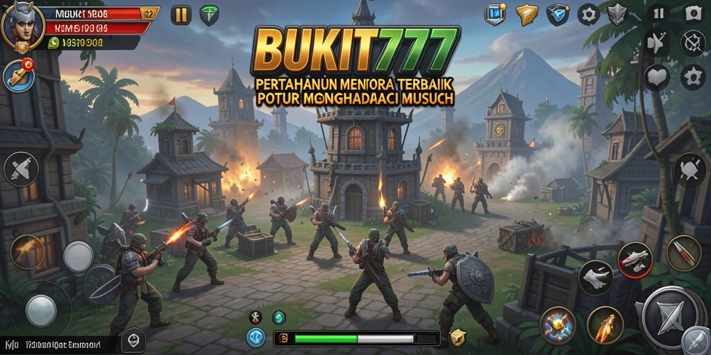 Tampilan gameplay seru dalam pertahanan menara di BUKIT777.