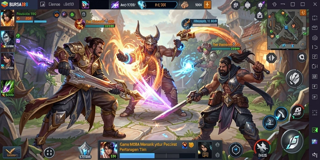 Screenshot gameplay BURSA188 menampilkan pertarungan seru antar tim.