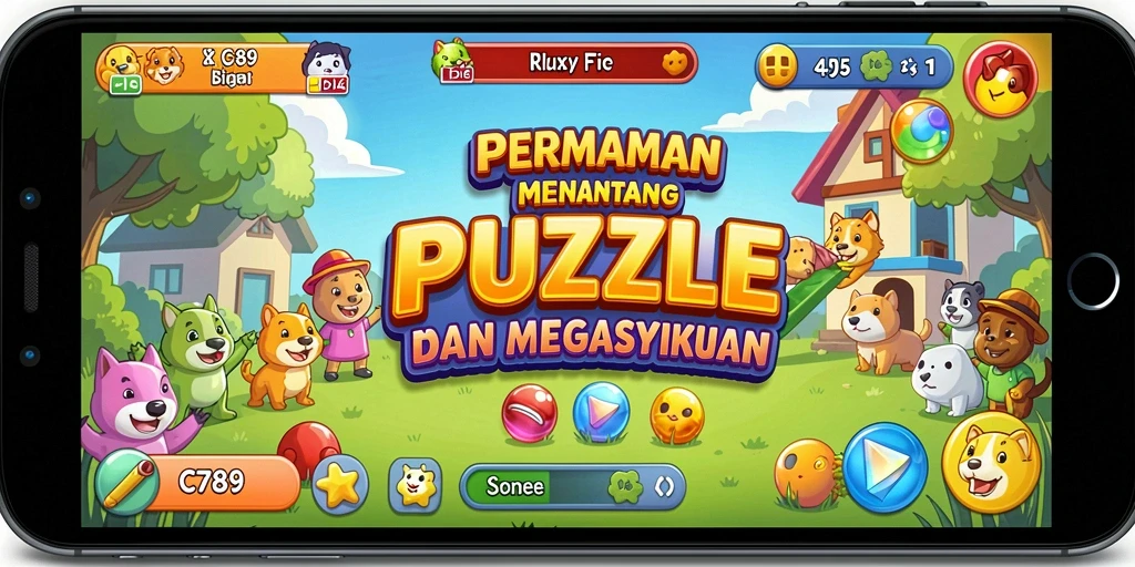 Screenshot utama C789 menampilkan gameplay puzzle yang menarik dan penuh warna.