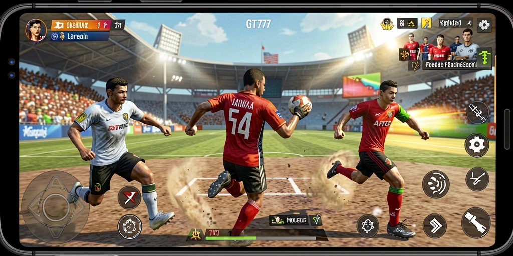 Screenshot utama GT777 menampilkan aksi seru dalam permainan olahraga.