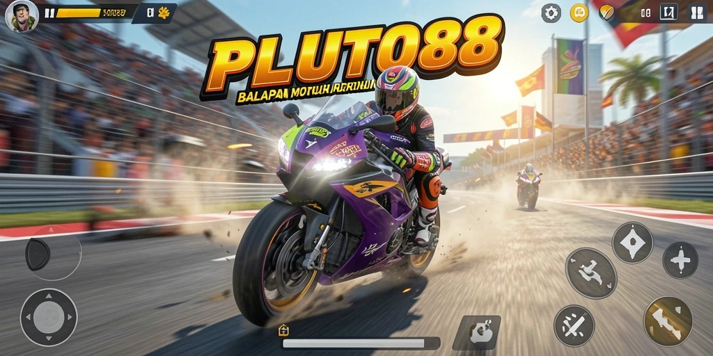 Tampilan gameplay seru dari balapan motor di PLUTO88.